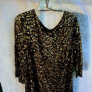 Brown and gold sequin evening dress